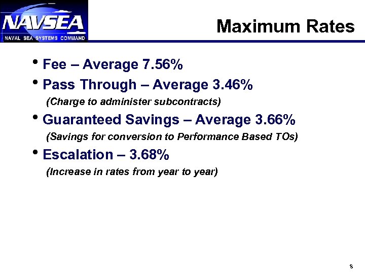 Maximum Rates h. Fee – Average 7. 56% h. Pass Through – Average 3.