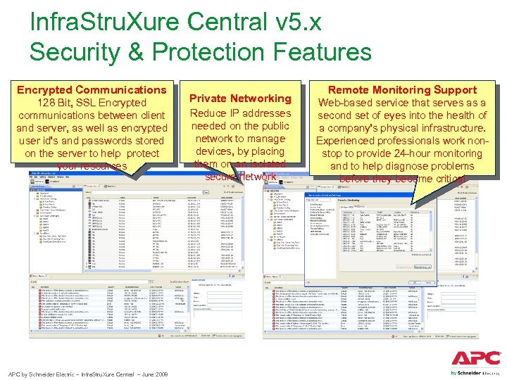Infra. Stru. Xure Central v 5. x Security & Protection Features Encrypted Communications 128