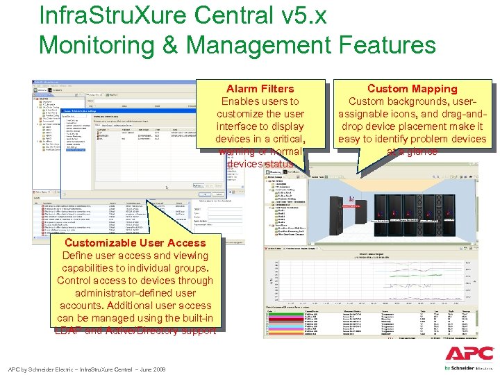 Infra. Stru. Xure Central v 5. x Monitoring & Management Features Alarm Filters Custom