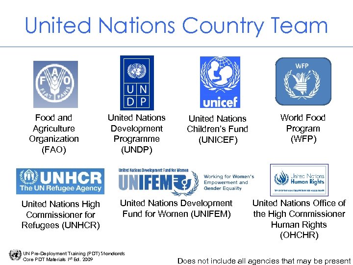 United Nations Country Team Food and Agriculture Organization (FAO) United Nations High Commissioner for