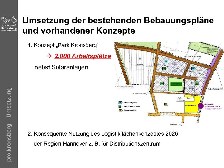 Umsetzung der bestehenden Bebauungspläne und vorhandener Konzepte 1. Konzept „Park Kronsberg“ à 2. 000