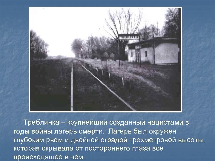  Треблинка – крупнейший созданный нацистами в годы войны лагерь смерти. Лагерь был окружен