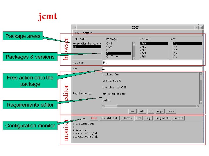 Packages & versions Free action onto the package editor Package areas browser jcmt Configuration