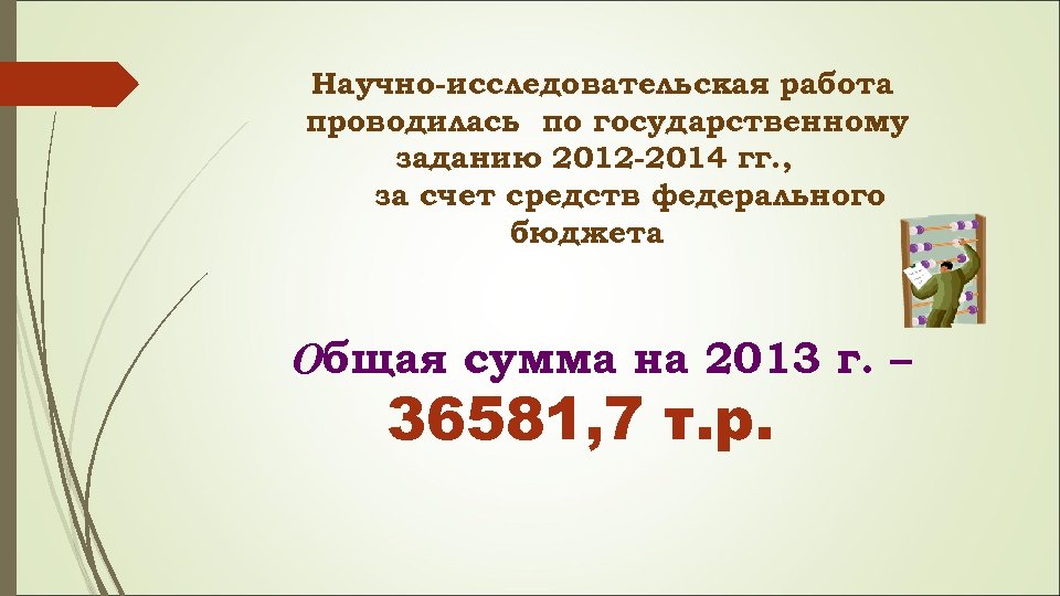 Научно-исследовательская работа проводилась по государственному заданию 2012 -2014 гг. , за счет средств федерального