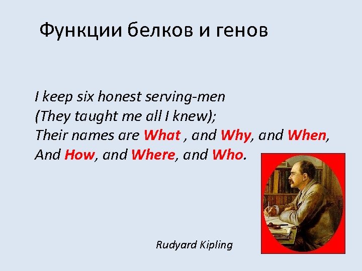 Функции белков и генов I keep six honest serving-men (They taught me all I