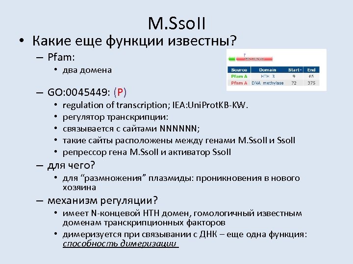M. Sso. II • Какие еще функции известны? – Pfam: • два домена –