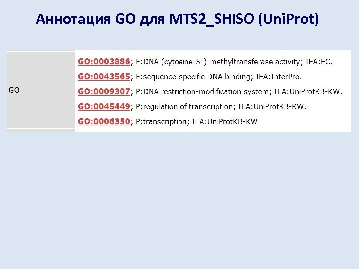 Аннотация GO для MTS 2_SHISO (Uni. Prot) 