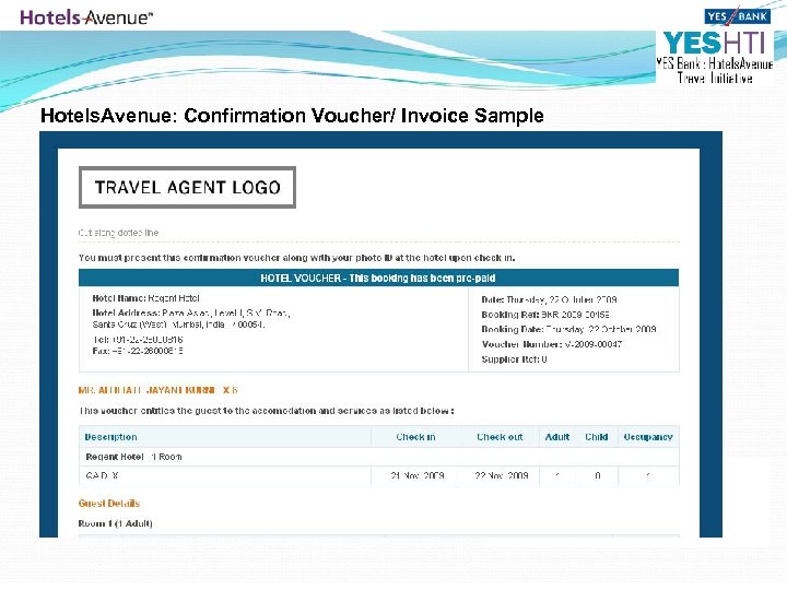 Hotels. Avenue: Confirmation Voucher/ Invoice Sample 