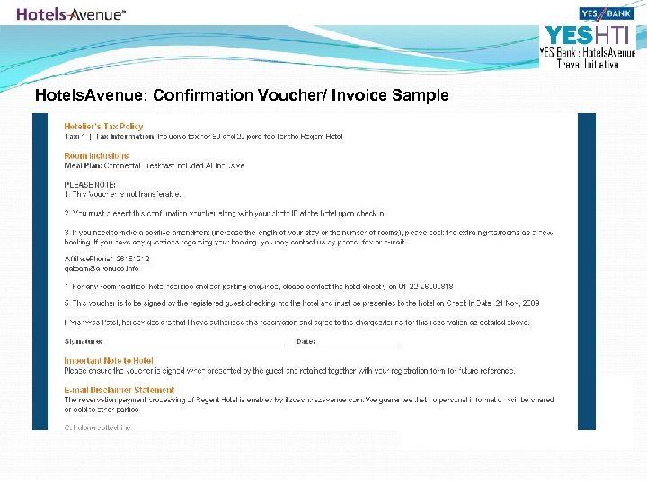 Hotels. Avenue: Confirmation Voucher/ Invoice Sample 