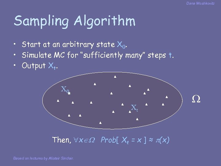 Dana Moshkovitz Sampling Algorithm • Start at an arbitrary state X 0. • Simulate
