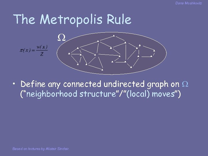 Dana Moshkovitz The Metropolis Rule • Define any connected undirected graph on (“neighborhood structure”/”(local)