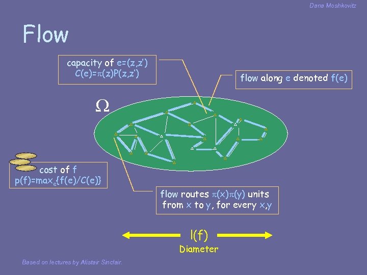 Dana Moshkovitz Flow capacity of e=(z, z’) C(e)= (z)P(z, z’) flow along e denoted