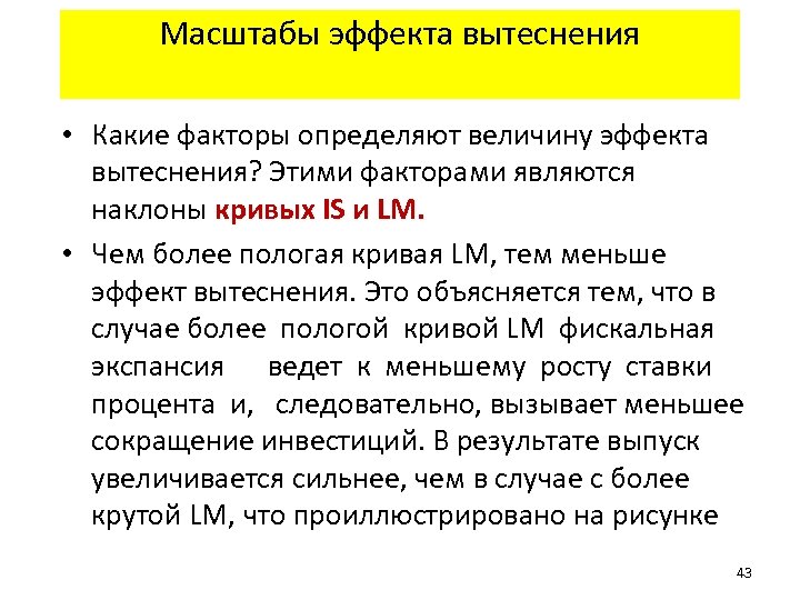 Масштабы эффекта вытеснения • Какие факторы определяют величину эффекта вытеснения? Этими факторами являются наклоны