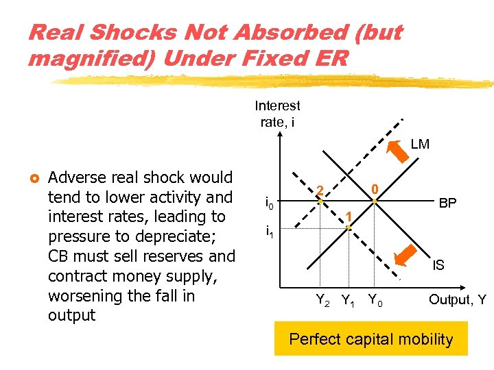 Real Shocks Not Absorbed (but magnified) Under Fixed ER Interest rate, i LM £