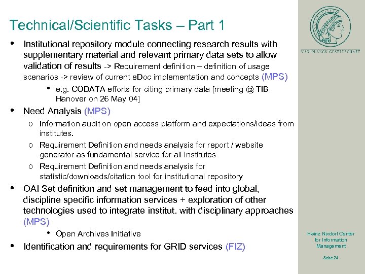 Technical/Scientific Tasks – Part 1 • Institutional repository module connecting research results with supplementary