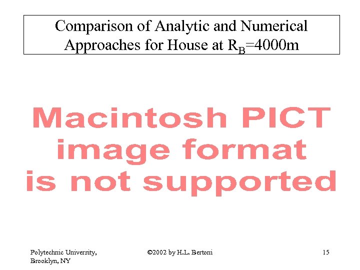Comparison of Analytic and Numerical Approaches for House at RB=4000 m Polytechnic University, Brooklyn,
