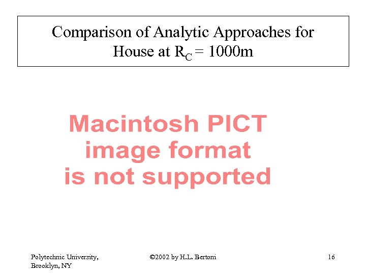 Comparison of Analytic Approaches for House at RC = 1000 m Polytechnic University, Brooklyn,