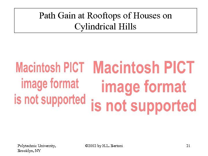 Path Gain at Rooftops of Houses on Cylindrical Hills Polytechnic University, Brooklyn, NY ©