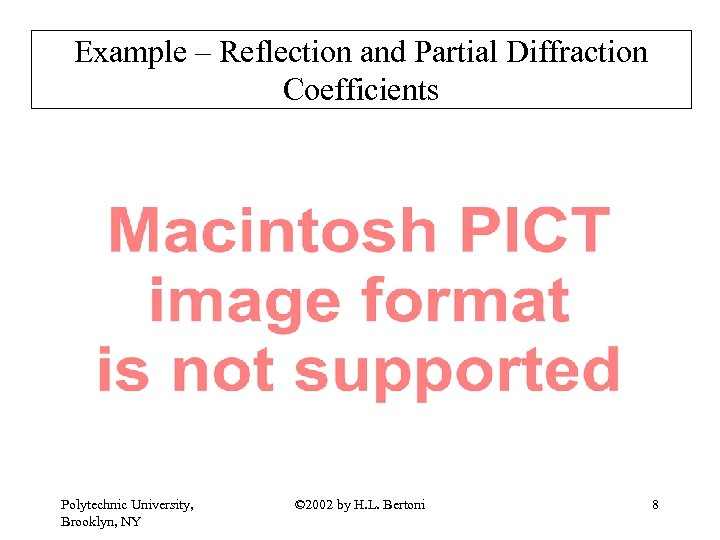 Example – Reflection and Partial Diffraction Coefficients Polytechnic University, Brooklyn, NY © 2002 by