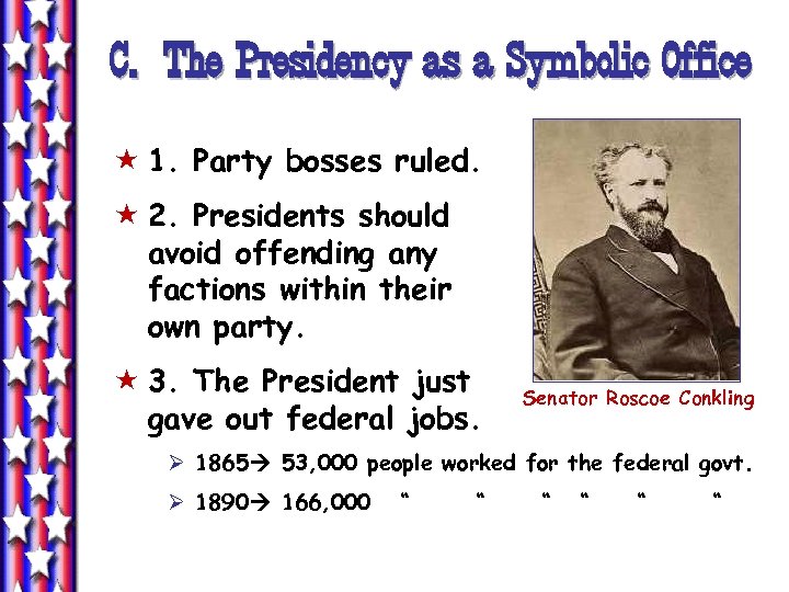 C. The Presidency as a Symbolic Office « 1. Party bosses ruled. « 2.