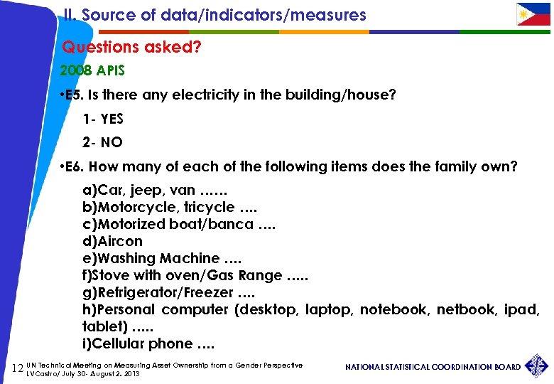 II. Source of data/indicators/measures Questions asked? 2008 APIS • E 5. Is there any