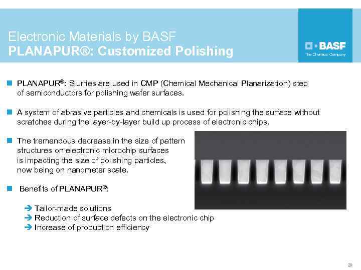 Electronic Materials by BASF PLANAPUR®: Customized Polishing n PLANAPUR®: Slurries are used in CMP