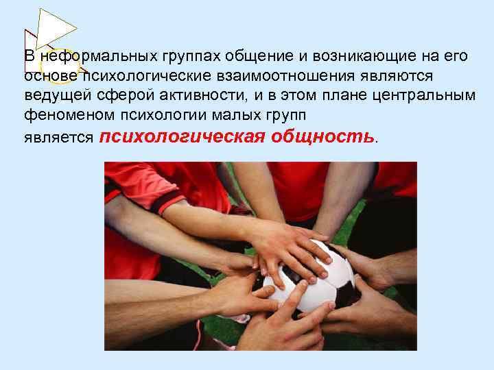 В неформальных группах общение и возникающие на его основе психологические взаимоотношения являются ведущей сферой