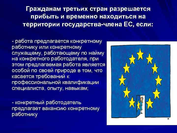 Гражданам третьих стран разрешается прибыть и временно находиться на территории государства-члена ЕС, если: -