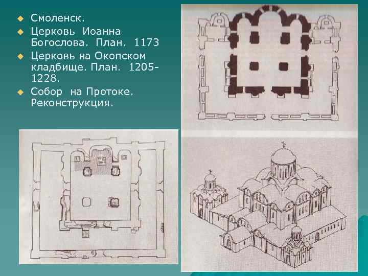 u u Смоленск. Церковь Иоанна Богослова. План. 1173 Церковь на Окопском кладбище. План. 12051228.