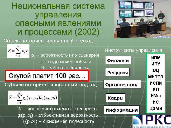 Национальная система управления опасными явлениями и процессами (2002) Объектно-ориентированный подход pi – вероятность i-го