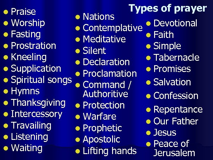 l Praise l Worship l Fasting l Prostration l Kneeling l Supplication l Spiritual