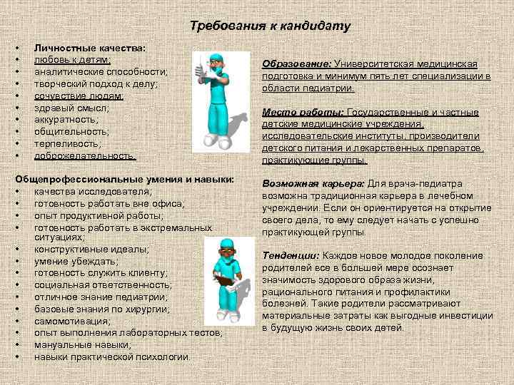 Требования к кандидату • • • Личностные качества: любовь к детям; аналитические способности; творческий