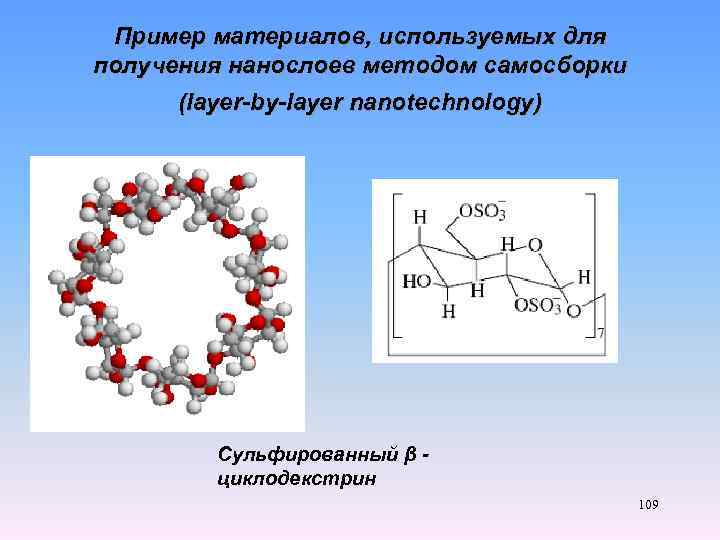 Пример материалов, используемых для получения нанослоев методом самосборки (layer-by-layer nanotechnology) Сульфированный β - циклодекстрин