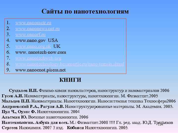 Сайты по нанотехнологиям 1. 2. 3. 4. 5. 6. 7. 8. 9. www. nanometr.