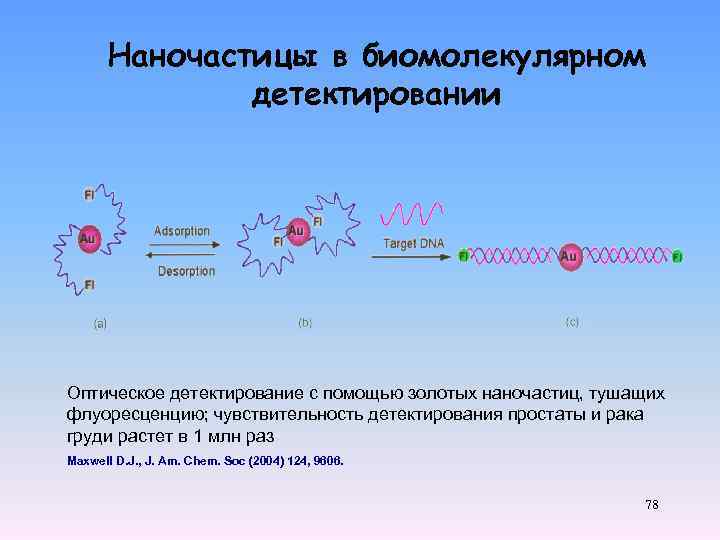 Наночастицы в биомолекулярном детектировании Оптическое детектирование с помощью золотых наночастиц, тушащих флуоресценцию; чувствительность детектирования