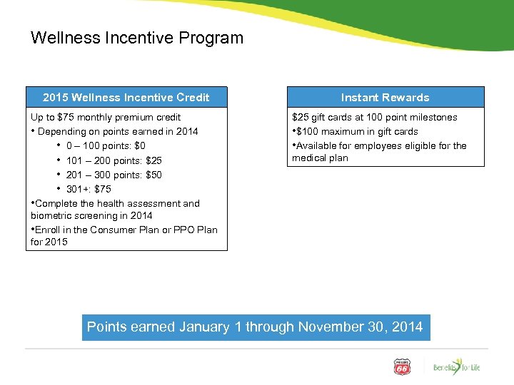 Wellness Incentive Program 2015 Wellness Incentive Credit Up to $75 monthly premium credit •