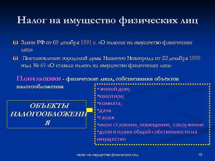 Налог на имущество физических лиц & & Закон РФ от 09 декабря 1991 г.