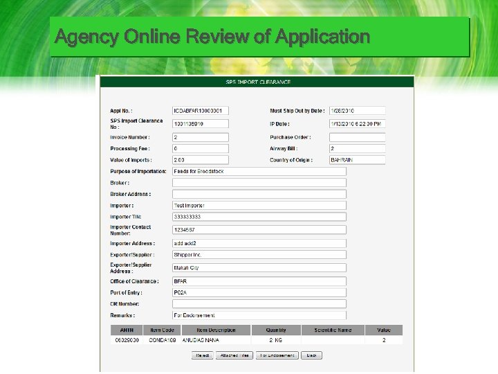 Agency Online Review of Application 