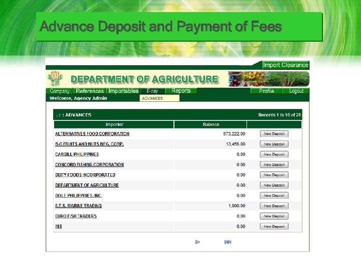 Advance Deposit and Payment of Fees 