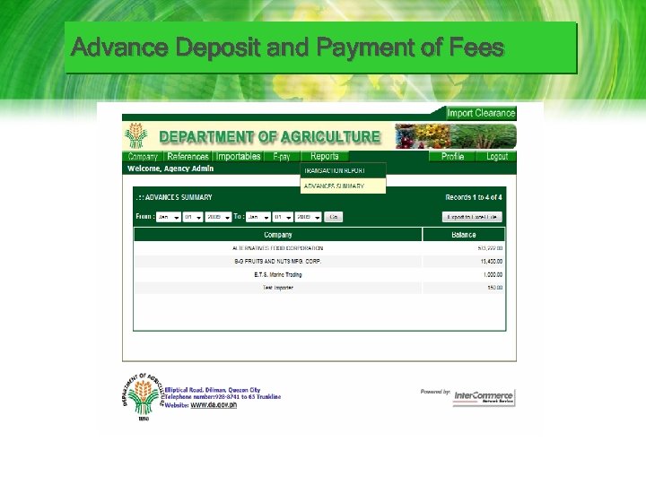 Advance Deposit and Payment of Fees 