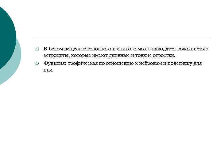 ¡ ¡ В белом веществе головного и спиного мозга находятся волокнистые астроциты, которые имеют