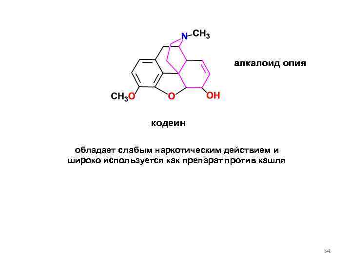 алкалоид опия кодеин обладает слабым наркотическим действием и широко используется как препарат против кашля