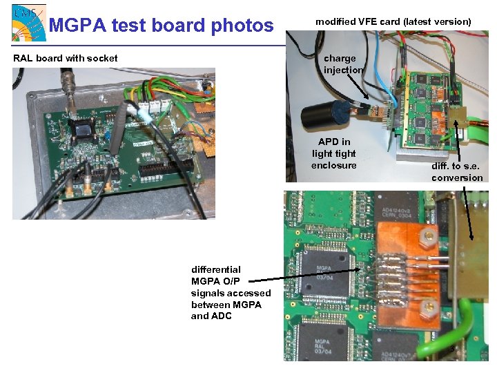 MGPA test board photos RAL board with socket modified VFE card (latest version) charge