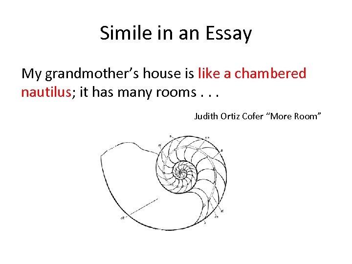 Simile in an Essay My grandmother’s house is like a chambered nautilus; it has