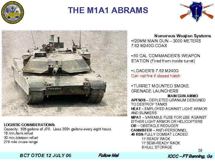 THE M 1 A 1 ABRAMS Numerous Weapon Systems • 120 MM MAIN GUN