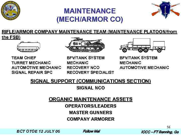 MAINTENANCE (MECH/ARMOR CO) RIFLE/ARMOR COMPANY MAINTENANCE TEAM (MAINTENANCE PLATOON/from the FSB) TEAM CHIEF TURRET