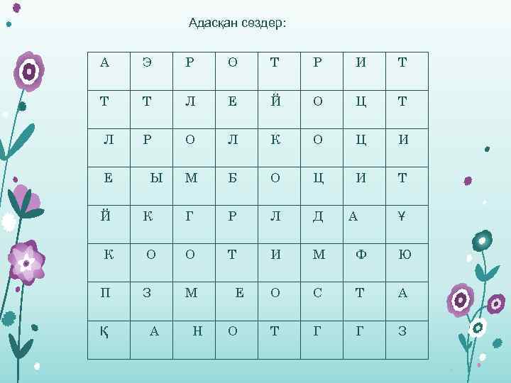 Адасқан сөздер: А Э Р О Т Р И Т Т Т Л Е