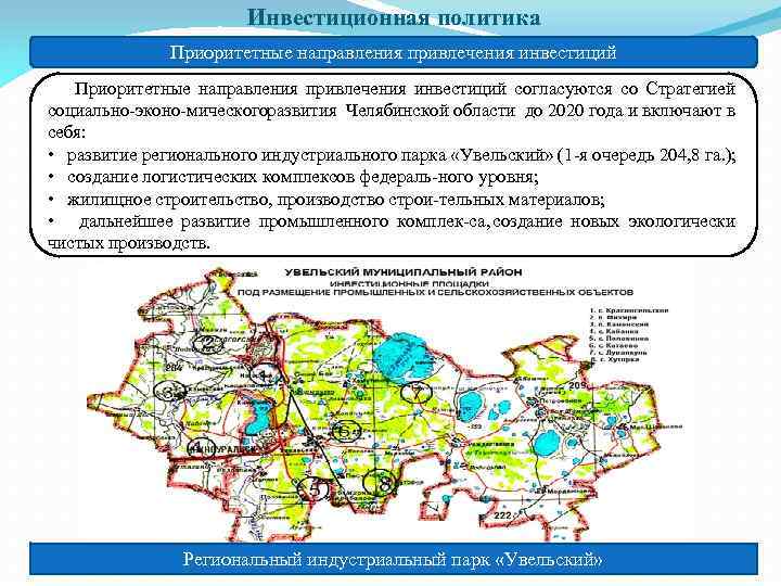 Инвестиционная политика Приоритетные направления привлечения инвестиций согласуются со Стратегией социально эконо мического азвития Челябинской