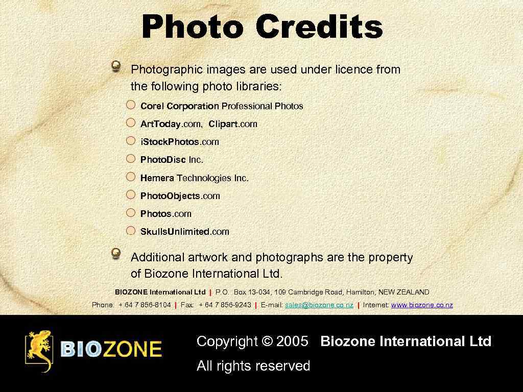 Photo Credits Photographic images are used under licence from the following photo libraries: Corel