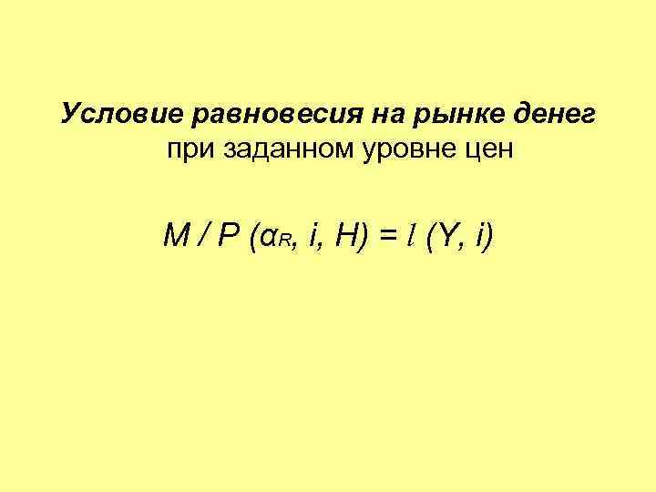 Условие равновесия на рынке денег при заданном уровне цен M / P (αR, i,